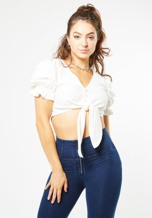 Summer Blouse - Cropped Tie-Front - White