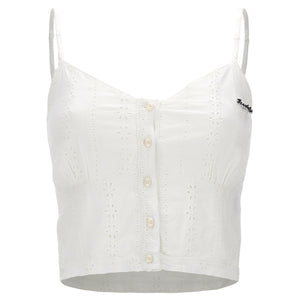Camisole Top - Cropped Floral Details - White Floral