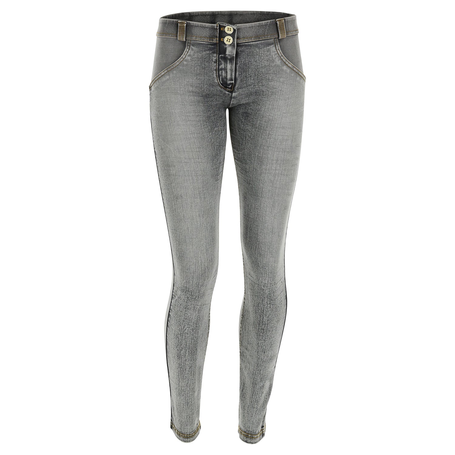 Freddy WR.UP® Whiskering Denim Regular Rise Skinny - Grey Rinse +Yellow Stitching