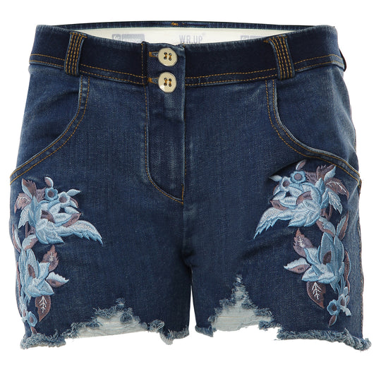 Freddy WR.UP® Floral Denim Low Rise Shorts - Dark Rinse + Yellow Stitching