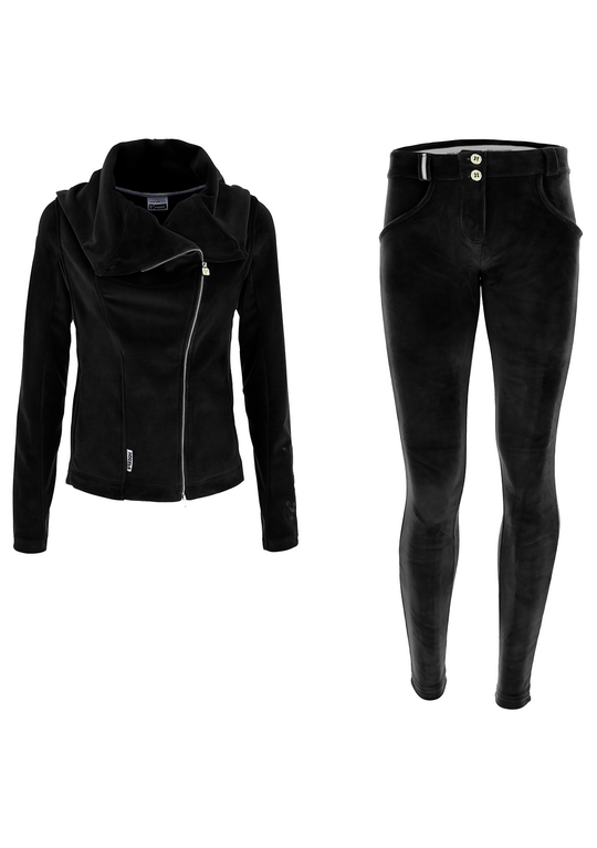 Freddy Velvet Zip Asymmetrical Track Jacket + WR.UP® Pant- Black