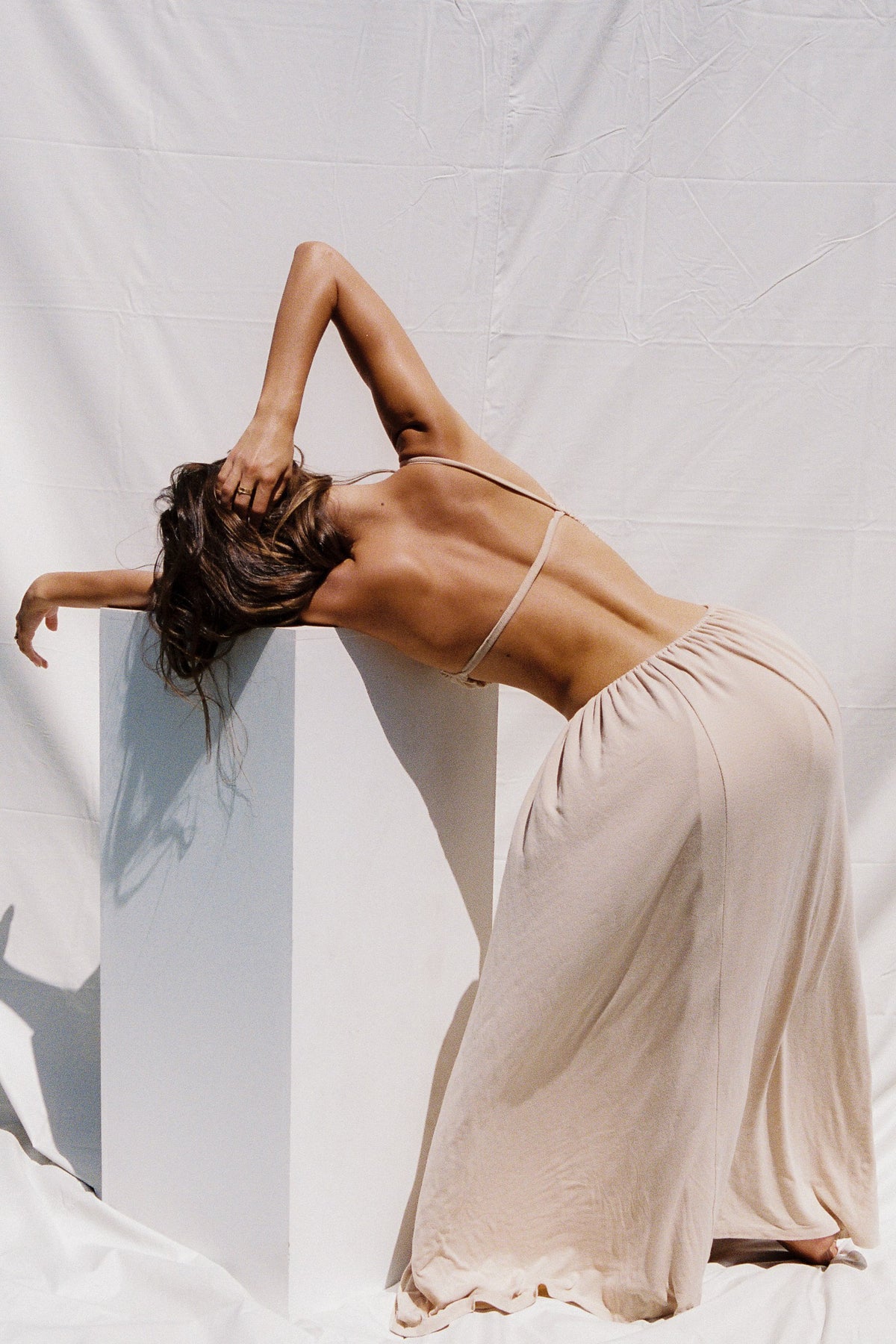 Monaco Dress - Off Shoulder Maxi - Nude