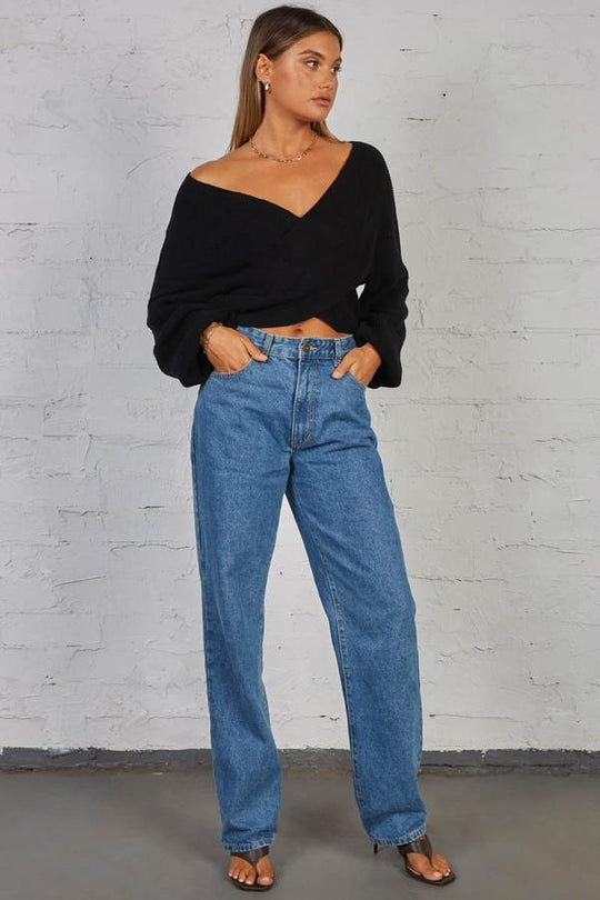 Izzy Knit Top - Cross Over Front - Black