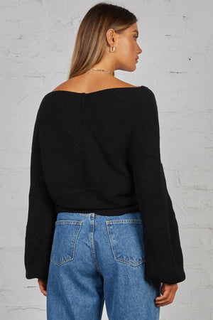 Izzy Knit Top - Cross Over Front - Black