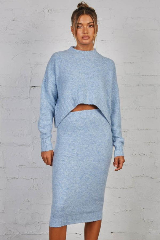 Late Lunch Sweater - Mock Neck Fuzzy Knit - Blue