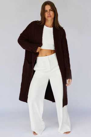 Jet Cardigan - Oversized Cable Knit - Chocolate