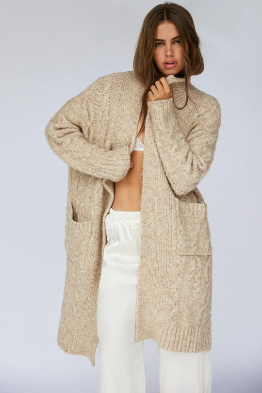 Jet Cardigan - Oversized Cable Knit - Sand