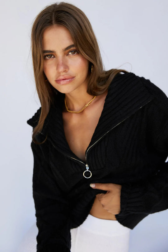 Jax Knit Sweater - Zip Knit Jumper - Black