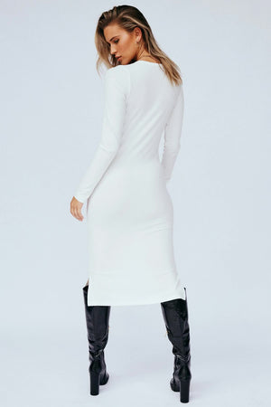 Elroy Dress - Long Sleeve V Neckline - White