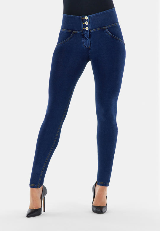 WR.UP® Denim - Mid Rise Full Length 3 Button - Dark Rinse & Yellow Stitching