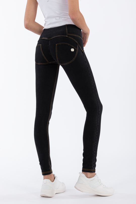 WR.UP® Denim - Mid Rise Full Length 3 Button - Black Rinse & Yellow Stitching