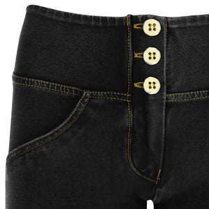 WR.UP® Denim - Mid Rise Full Length 3 Button - Black Rinse & Yellow Stitching