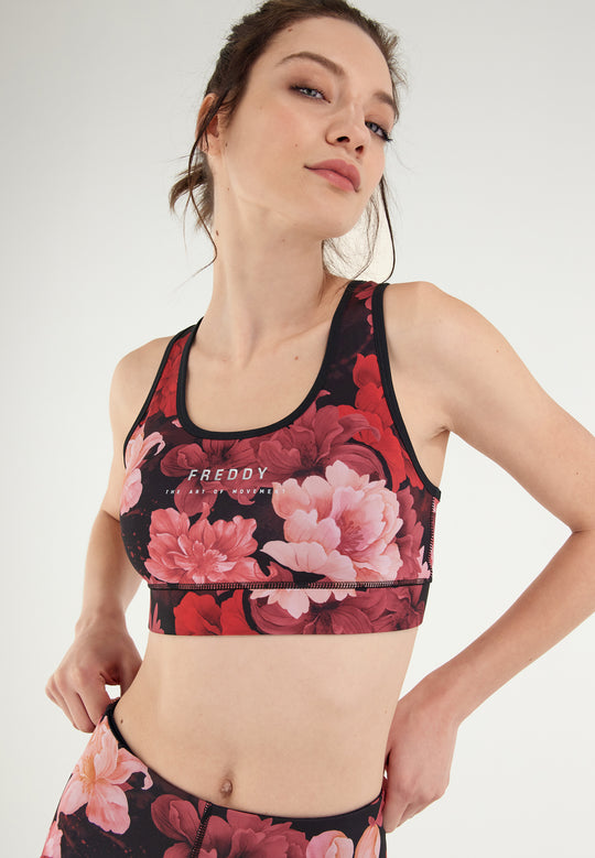 Sports Bra - Check Print - Black/Pink