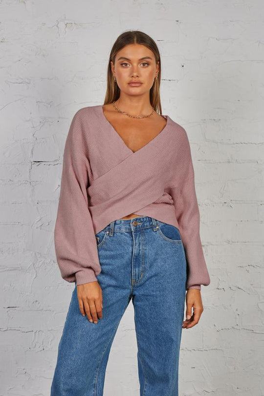Izzy Knit Top - Cross Over Front - Mauve