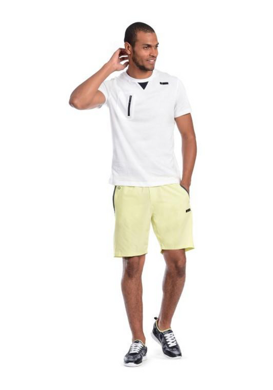 Mens Jersey T-Shirt - Zip Front Detail - White