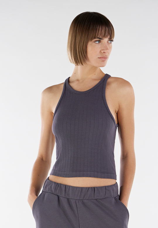 Freddy Racerback Tank Top - Ribbed Crop Top - Grey