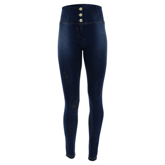 Freddy WR.UP® Ripped Denim High Rise Skinny - Dark Rinse + Yellow Stitching
