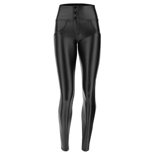 WR.UP® Metallic Leather - Mid Rise Full Length 3 Button Metallic Finish - Black